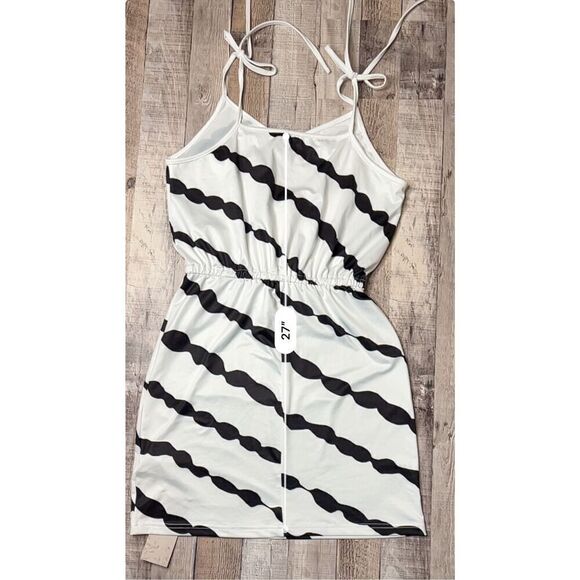Emery Rose Sleeveless White Black Striped Tie a Shoulders Jersey Dress Small NWT - Picture 4 of 10